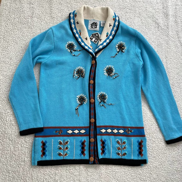 Native American Themed Vintage Dead Stock Cardigan new with Tags Women Size S - Picture 1 of 9